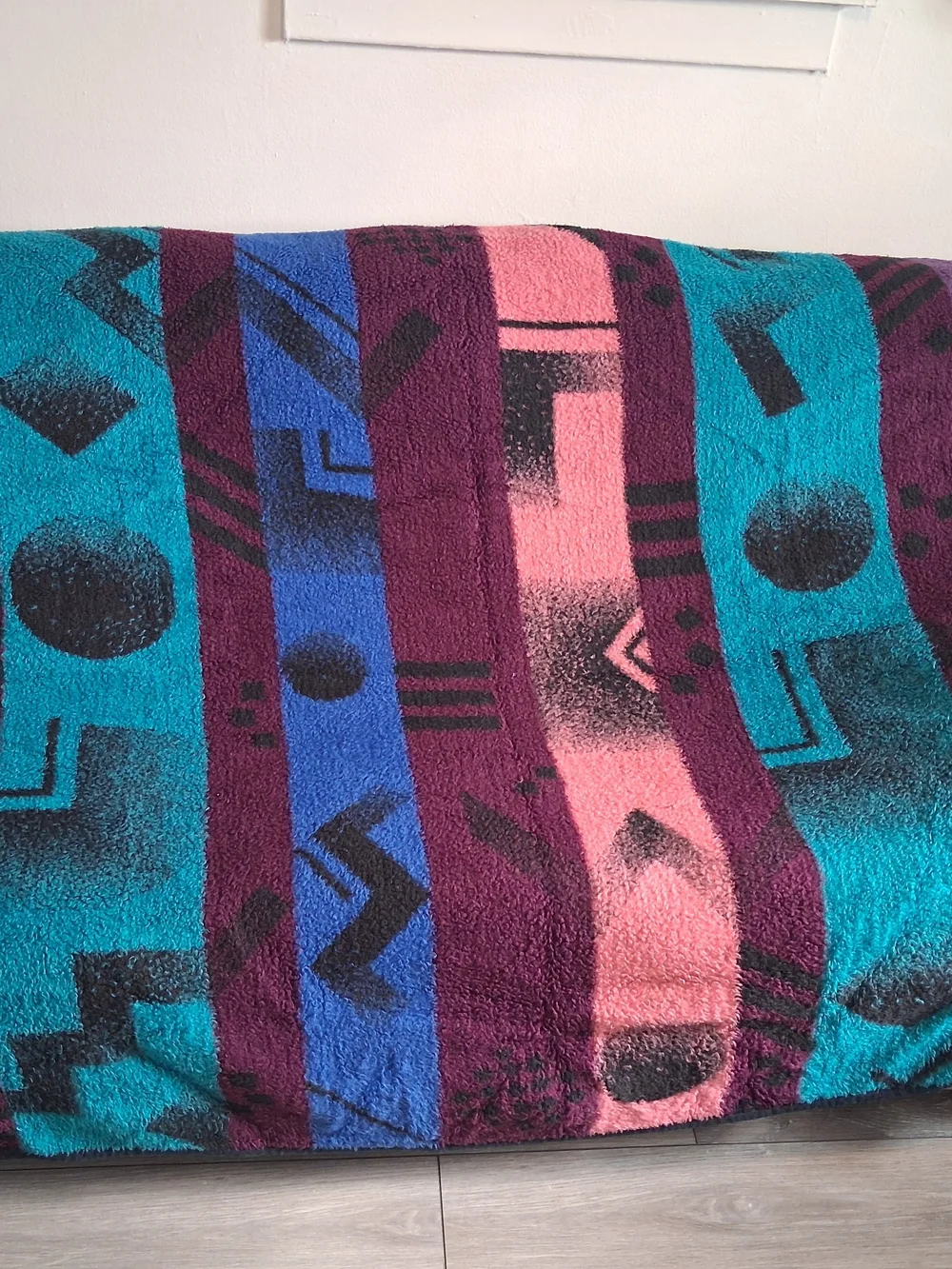 Source Unknown Geometric Striped Throw Blanket in Teal, Purple, Coral, Blue